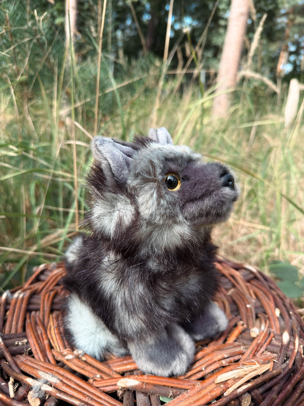 Der schwarze Wolf 20cm sitzend, der Herzen erobert